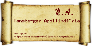 Mansberger Apollinária névjegykártya